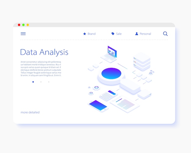 Page De Destination Isométrique De L'analyse Des Données