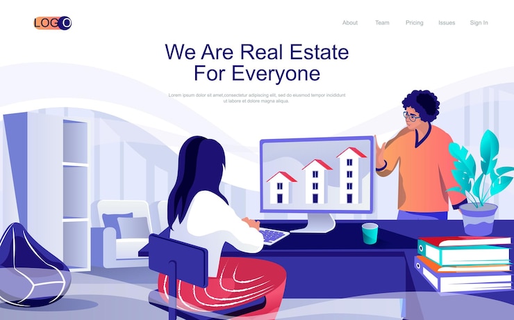 Vecteur page de destination isométrique du concept immobilier les gens choisissent des maisons à louer ou à acheter un agent immobilier vend