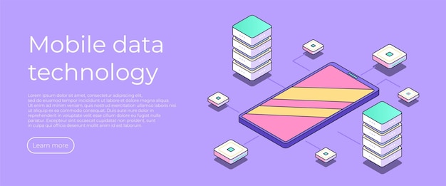 Page De Destination Isométrique De La Technologie Des Données Mobiles Système De Stockage D'informations Et D'analyse Des Données Concept De Technologie Numérique Serveur Mobile D'économie De Données Et Concept De Stockage En Nuage Illustration Vectorielle