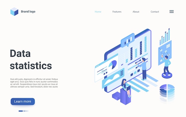 La Page De Destination Isométrique De La Visualisation Des Statistiques De Données Fonctionne Sur L'analyse Des Données Statistiques