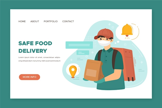 Vecteur page de destination de livraison de nourriture en toute sécurité