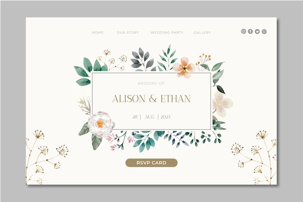 Page de destination de mariage floral