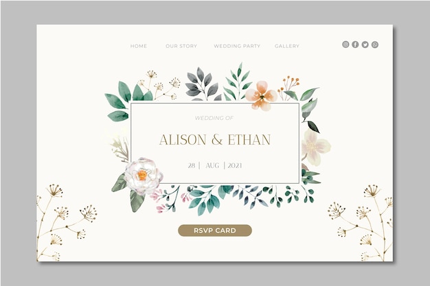 Vecteur page de destination de mariage floral