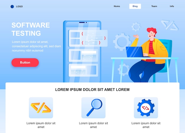 Page De Destination Plate De Test De Logiciel. Ingénieur Débogage De La Page Web De L'application Mobile.