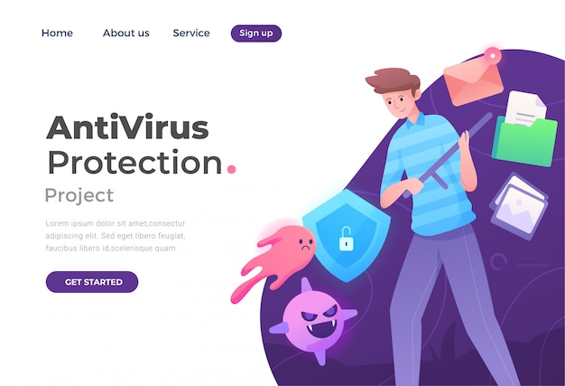 Vecteur page de destination de la protection antivirus