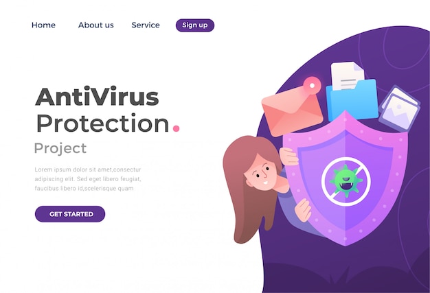 Vecteur page de destination de la protection antivirus