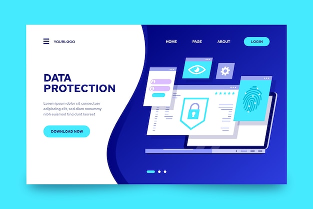 Vecteur page de destination de protection des données