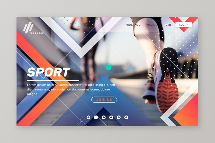 Vecteur page de destination sportive avec photo