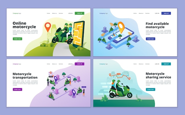 Page De Destination De Transport De Moto En Ligne. Concept De Taxi Moto Pour Site Web Et Site Web Mobile