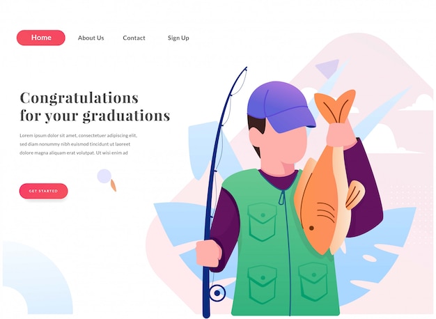 Vecteur page de destination web de pêche avec illustration