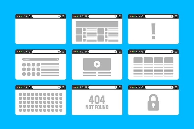 Vecteur page de fenêtre du navigateur web avec barre d'outils et champ de recherche page d'internet du site web moderne en plat