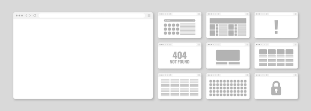 Page de fenêtre du navigateur Web avec barre d'outils et champ de recherche Page d'Internet du site Web moderne en plat
