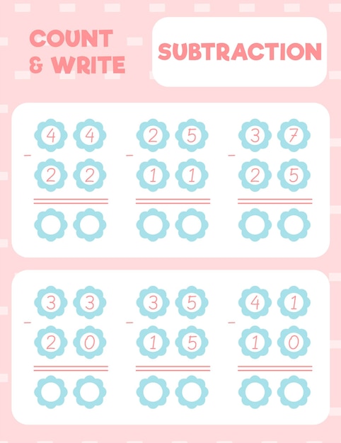 Page D'impression De La Feuille De Calcul Mathématique Soustraction à Deux Chiffres Méthode De La Colonne Compter Et écrire