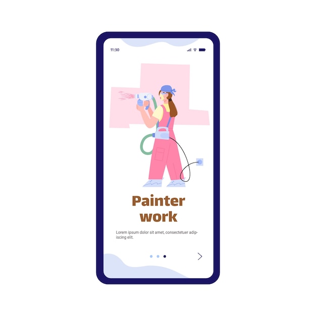 Page D'intégration De L'application Mobile Pour Les Services De Travail De Peintre Illustration Vectorielle Plane