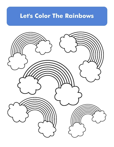 Page de livre de coloriage arc-en-ciel en taille de page de lettre Feuille de travail de coloriage pour enfants Élément vectoriel Premium