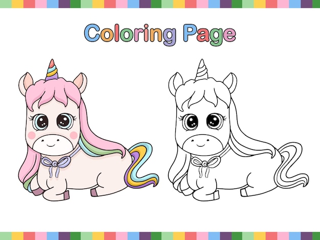 Page De Livre De Coloriage De Dessin Animé Mignon Contour Licorne