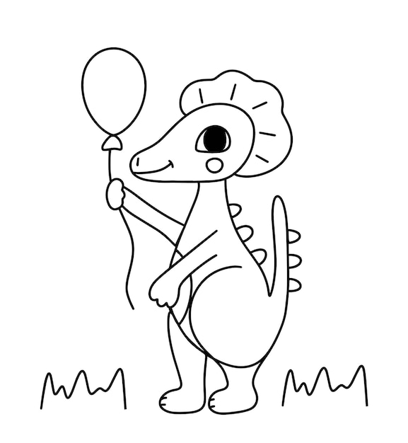 Vecteur page de livre de coloriage avec dinosaure avec ballon