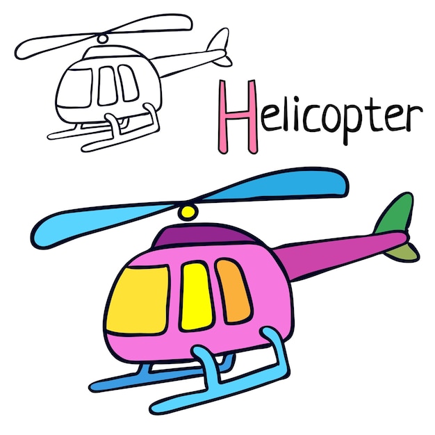 Vecteur page de livre de coloriage d'hélicoptère