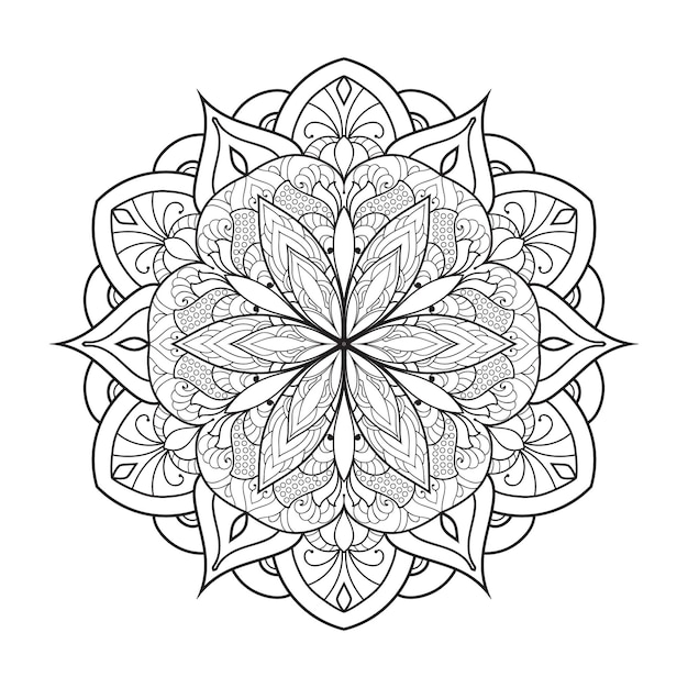 Vecteur page de livre de coloriage de mandala pour enfants et adultes fleurs noires et blanches pour le dessin