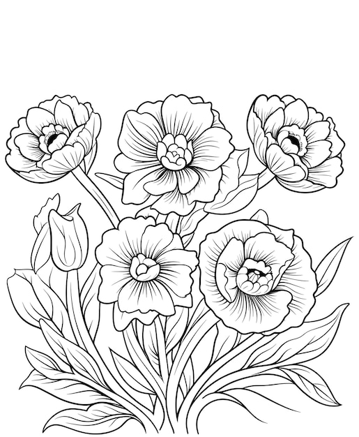 Vecteur page de livre à colorier de fleurs