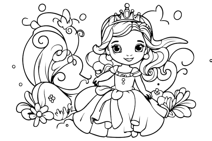 Vecteur page de peinture de princesse pour enfants illustration de livre