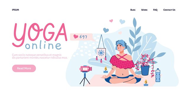 Page De Site Web Pour La Formation De Yoga En Ligne Avec Illustration Vectorielle De Femme Dessin Animé