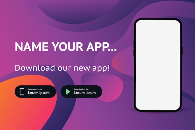 Page de téléchargement de l'application mobile. Espace publicitaire pour votre candidature. Espace de capture d'écran. Boutons de téléchargement
