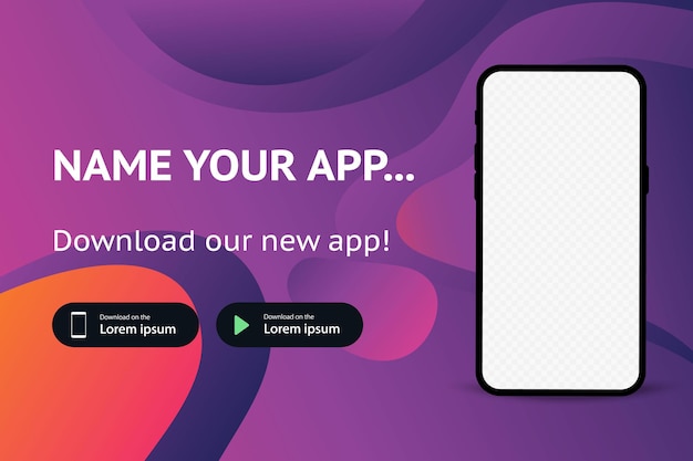 Vecteur page de téléchargement de l'application mobile. espace publicitaire pour votre candidature. espace de capture d'écran. boutons de téléchargement