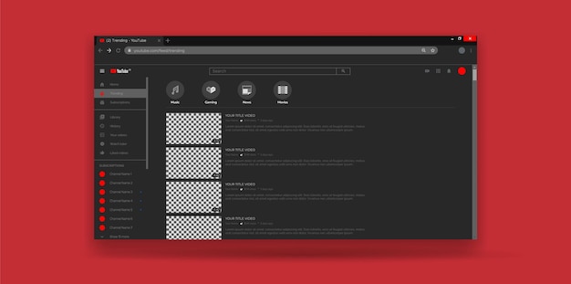 Page tendance du modèle UX de l'interface utilisateur youtube de conception de site Web