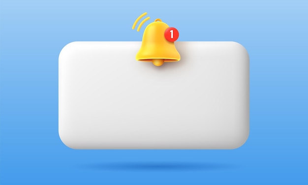 Page vierge contextuelle de notifications de rappel 3D pour le rappel d'événement du planificateur d'affaires ou la fenêtre de calendrier rendu 3D avec alerte de cloche dorée Illustration vectorielle Cadre de dessin animé pour l'écriture de texte