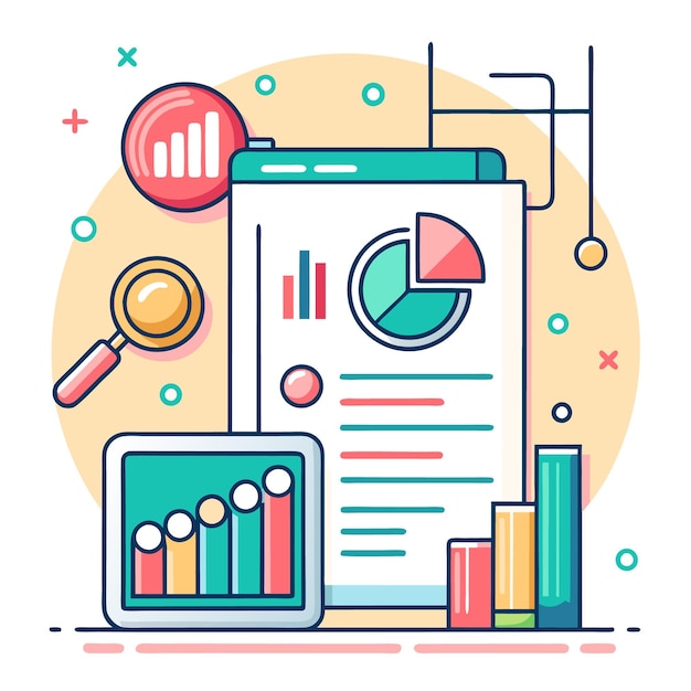 Page Web avec différents graphiques, diagrammes et loupes