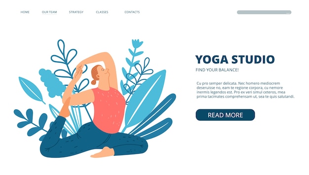 Page Web Du Studio De Yoga. Page De Destination Moderne Avec Un Design Plat.