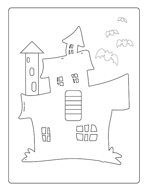 Pages de coloriage d'Halloween pour les enfants avec illustration de croquis de citrouille de couleur noire dessinée à la main