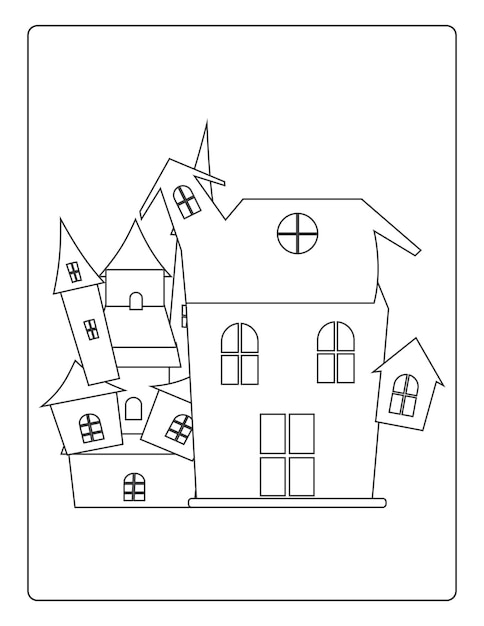 Pages de coloriage d'Halloween pour les enfants avec illustration de croquis de citrouille de couleur noire dessinée à la main
