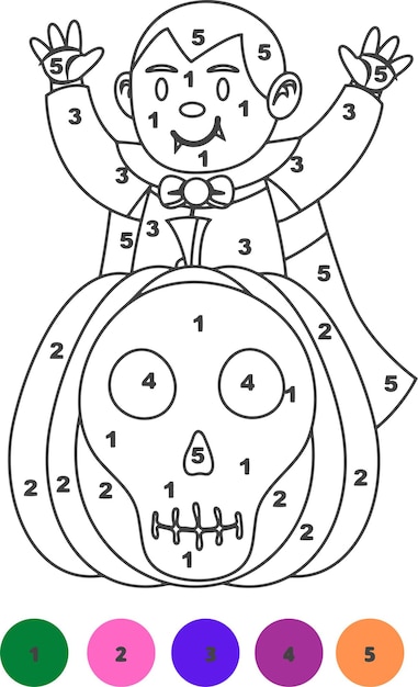 Vecteur pages de coloriage d'halloween pour les enfants pages de coloriage d'halloween par numéro