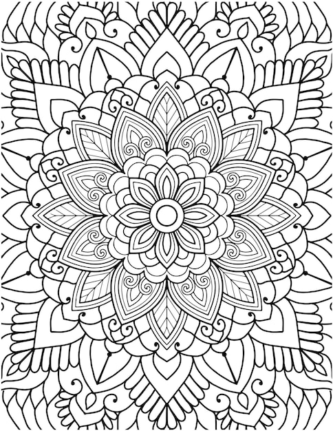 Vecteur pages de coloriage de mandala dessinées à la main pour un livre de coloriage pour adultes. page de coloriage de mandala floral dessiné à la main.