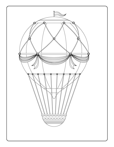 Pages de coloriage de montgolfière pour les enfants avec une feuille de travail d'activité en noir et blanc de montgolfières mignonnes