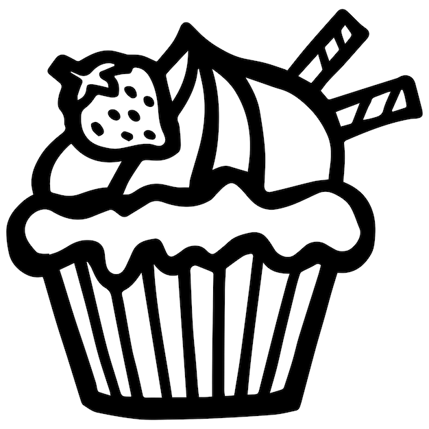 Pages De Coloriage Pour Enfants, Illustration Vectorielle De Cup Cake Mignon Eps, Et Image