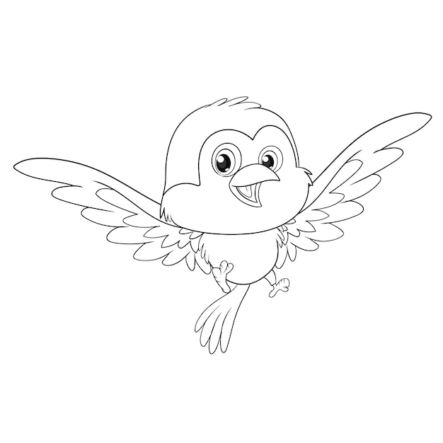 Pages à colorier ou livres pour enfants dessin animé mignon oiseau noir et blanc