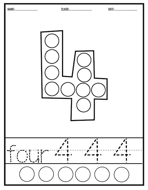 Pages d'écriture manuscrite pour écrire des nombres avec des marqueurs de points, Feuille de travail de traçage des nombres pour la maternelle