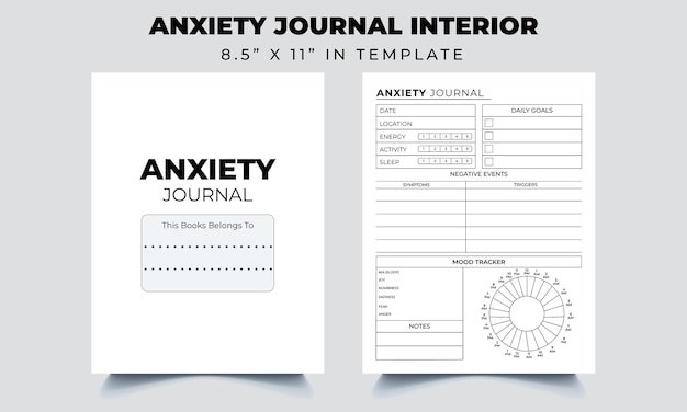 Pages de journal d'anxiété Modèle d'agenda Listes de contrôle des planificateurs de calendrier