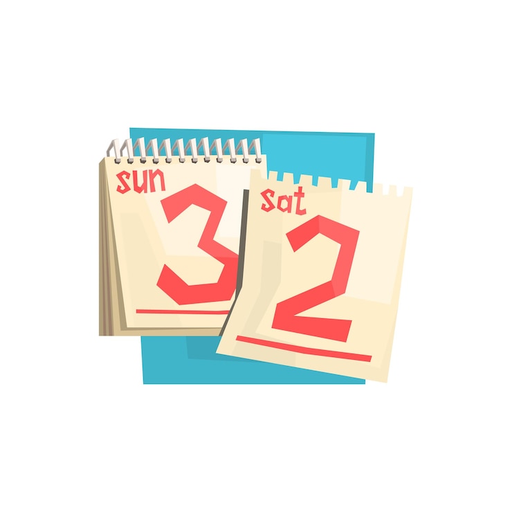 Vecteur pages de week-end de calendrier à feuilles mobiles illustration colorée isolée plate dans un style géométrique de dessin animé sur fond blanc