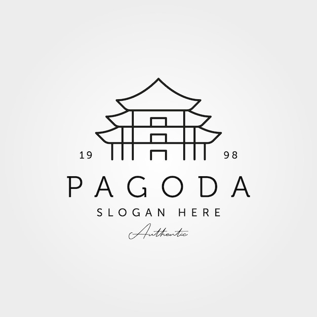 Pagode Japonaise Temple Vector Logo Dessin Au Trait Illustration Design