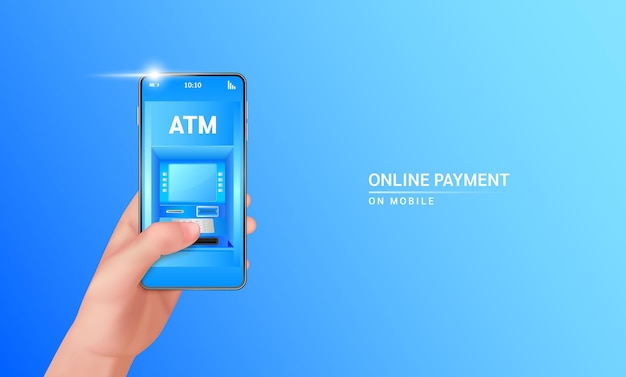 Paiement En Ligne Main Tenant Un Smartphone Avec Application De Paiement En Ligne Pour Maquette De Banque De Smartphone