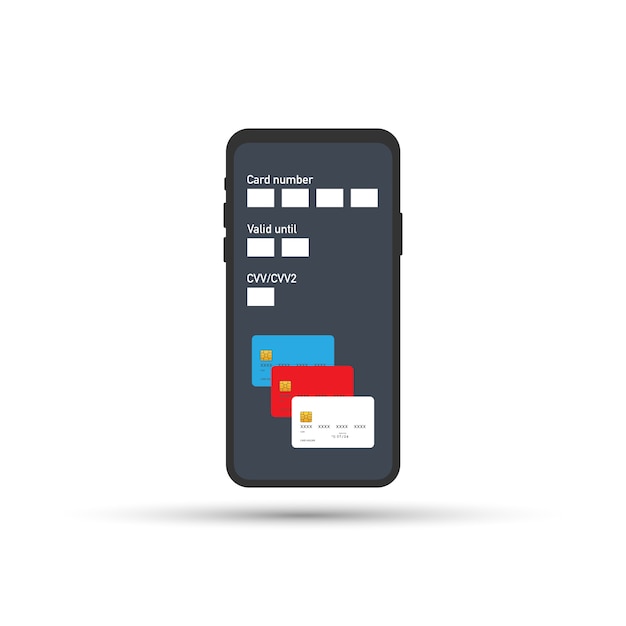 Paiement mobile. Utiliser un téléphone portable pour effectuer des opérations bancaires et des achats en ligne. Illustration vectorielle