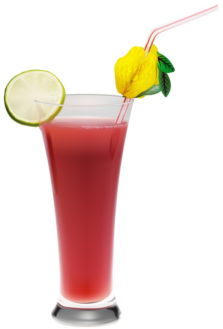 Vecteur paille et garniture sur une longue boisson cocktail rouge