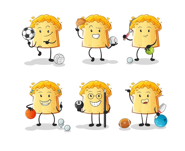 Pain au miel sport set personnage dessin animé mascotte vecteur