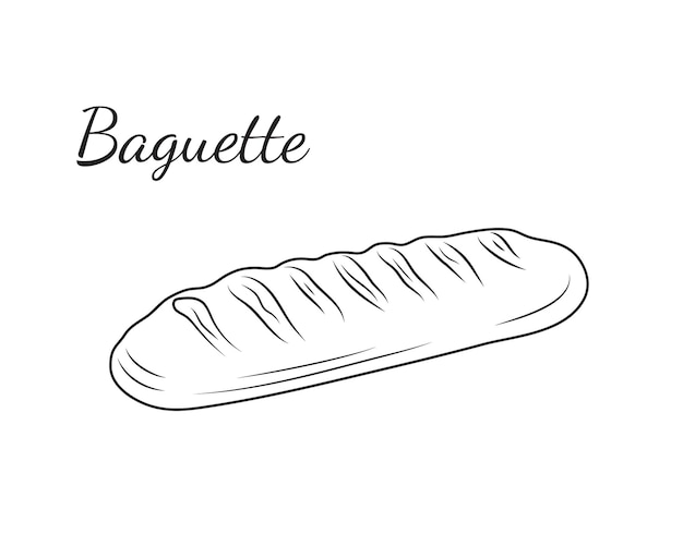Vecteur pain à la baguette pain blanc icône de contour pour la boulangerie ou le menu de conception alimentaire et l'étiquette de la boulongerie