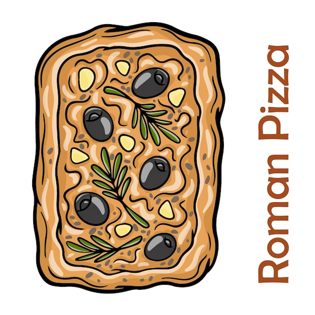 Pain focaccia italien avec diverses garnitures de légumes pizza oman rectangulaire sur fond blanc