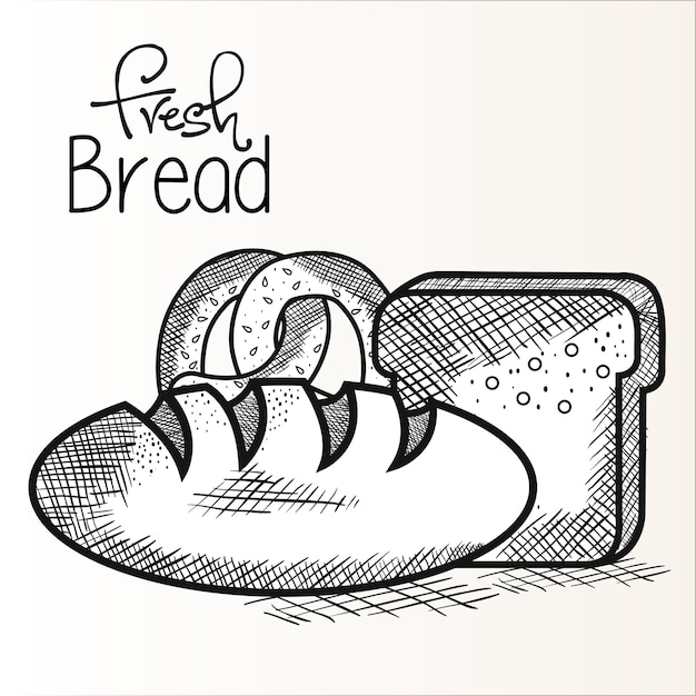 Vecteur pain frais et bretzel dessinés à la main